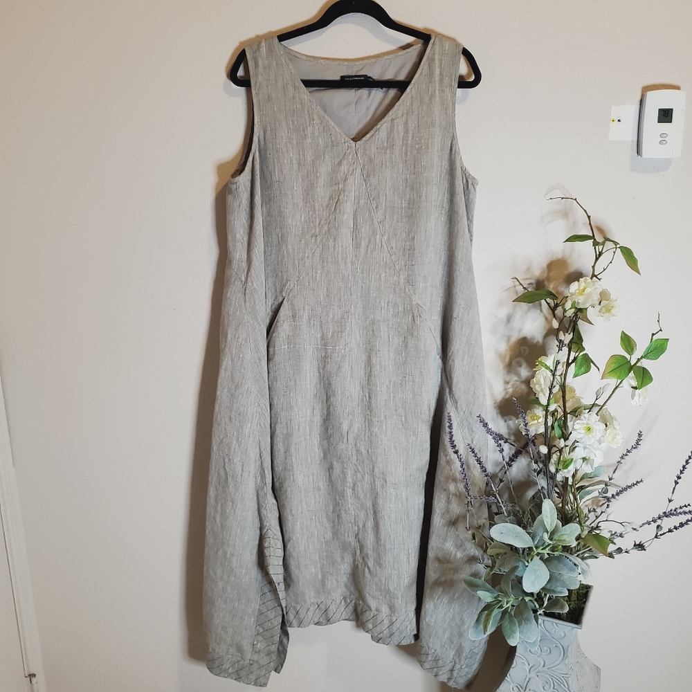 Stella Carakasi hemp cotton blend  natural tan color midi dress
